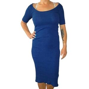 AG Midi Dress Size X Small Blue Scoop Neck Short Sleeve BodyCon